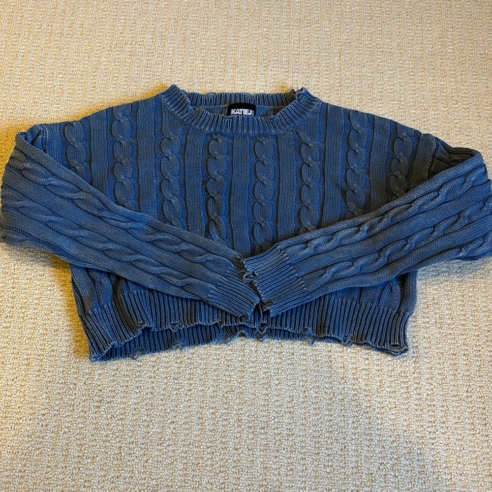 KatieJ NYC girls cropped cable knit sweater